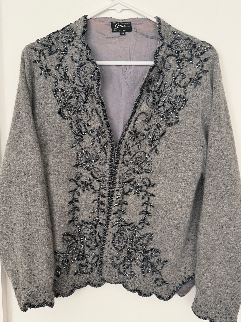 Grace Grey Beaded Floral Embroidered Cardigan